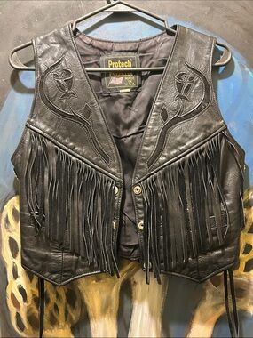 Vintage Black Leather Fringe Vest